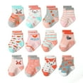 thumbnail image 1 of 12 Pairs Baby Girls Toddlers Grips Socks Kids Non Slip/Anti Skid Crew Cotton Cartoon Rabbit Socks, 1 of 5