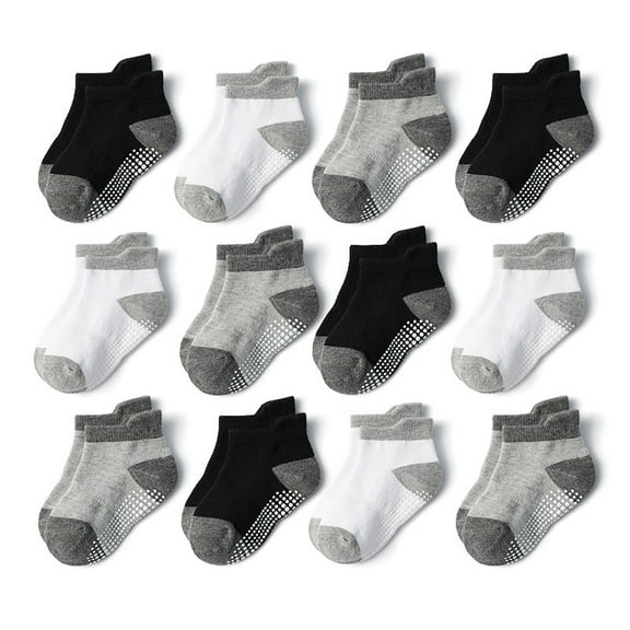 12 Pairs Baby Toddler Ankle Socks with Grippers Non Slip Grip Infants Newborn Socks for 6-12 1T-7T Boys Girls