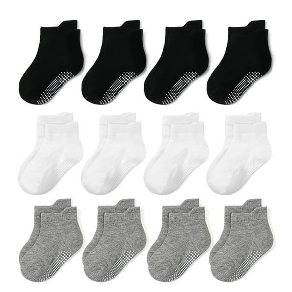 12 Pairs Baby Toddler Ankle Socks with Grippers Non Slip Grip Infants Newborn Socks for 6-12 1T-7T Boys Girls
