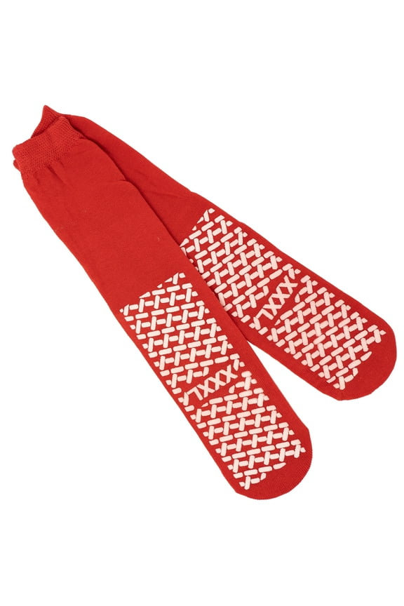 12 Pairs Bariatric Slipper Socks XXXL – Non-Slip Hospital Grip Socks for Men & Women – Anti-Skid Socks with Tread Bottom – Red