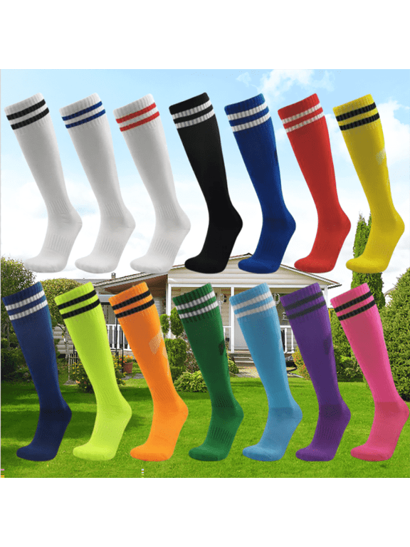 12 Pairs Baseball Socks for Adult Youth Stretchy Compression Knee High Soccer Socks Random Color, Team Practice, Athletic Soccer Sports, Thick Towel Bottom