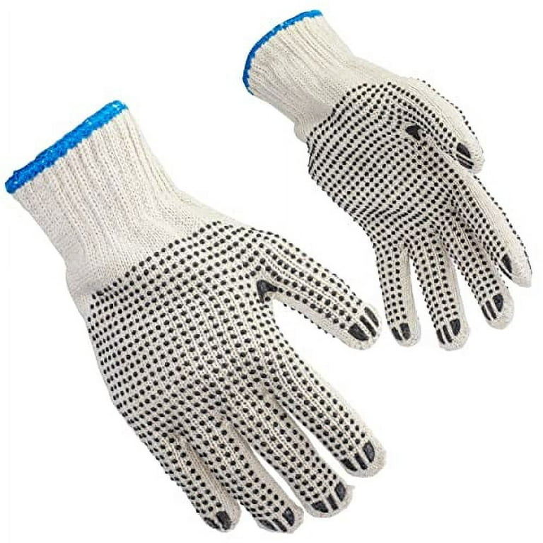 12 Pairs] Black White Work Gloves - Dotted Safety Working Gloves, Firm Grip,  Slip Resistant, Heavy Duty Cotton Knit for Men Women, Utility,  Construction, Gardening, Fishing, Winter Indoor Outdoor Use 