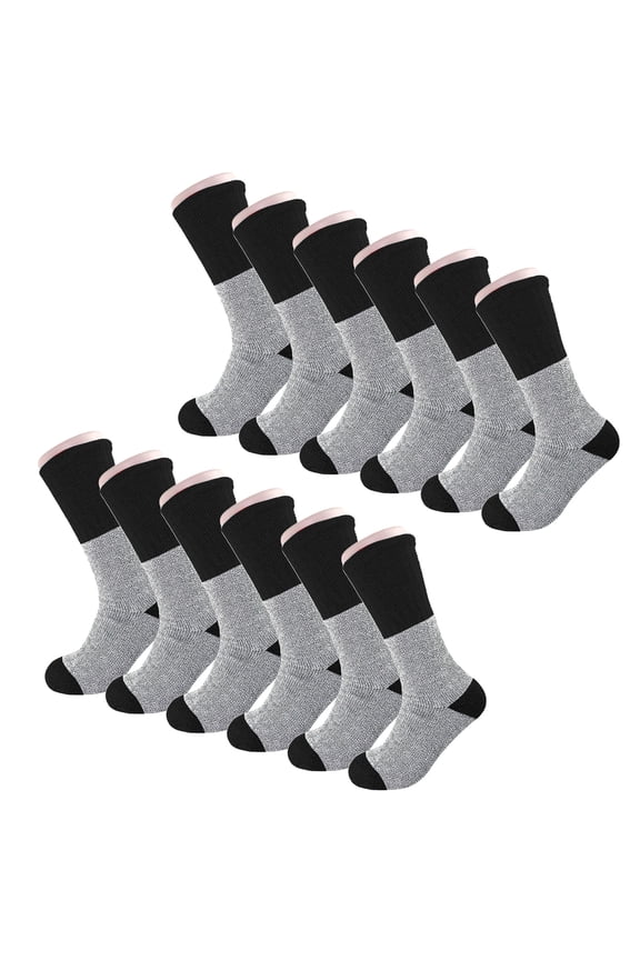 12 Pairs Heavy Duty Black Thermal Socks, Winter Warm Boot Socks, Fits Size 10-15