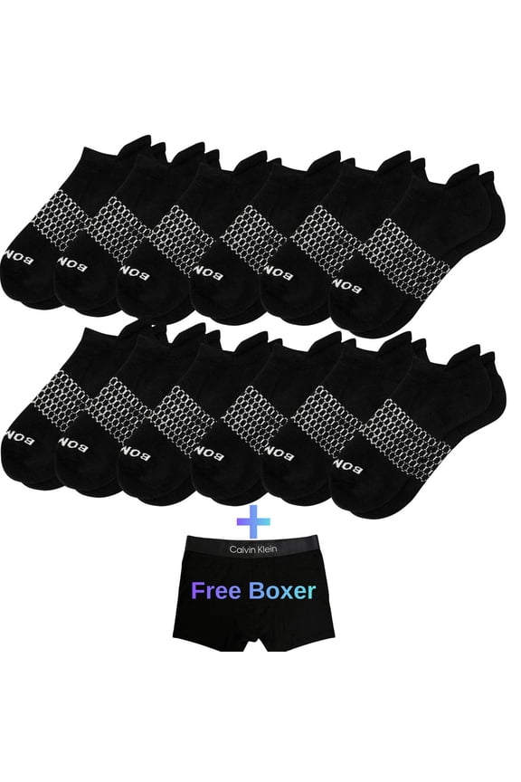 12 Pairs Bombas Men's Performance Cushion Ankle Socks Solid Black Size Large