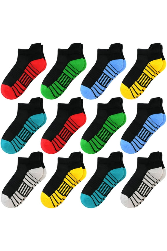 12 Pairs Boys Socks,Children's Sports Socks Comfortable and Breathable for Kids 1-14 Years