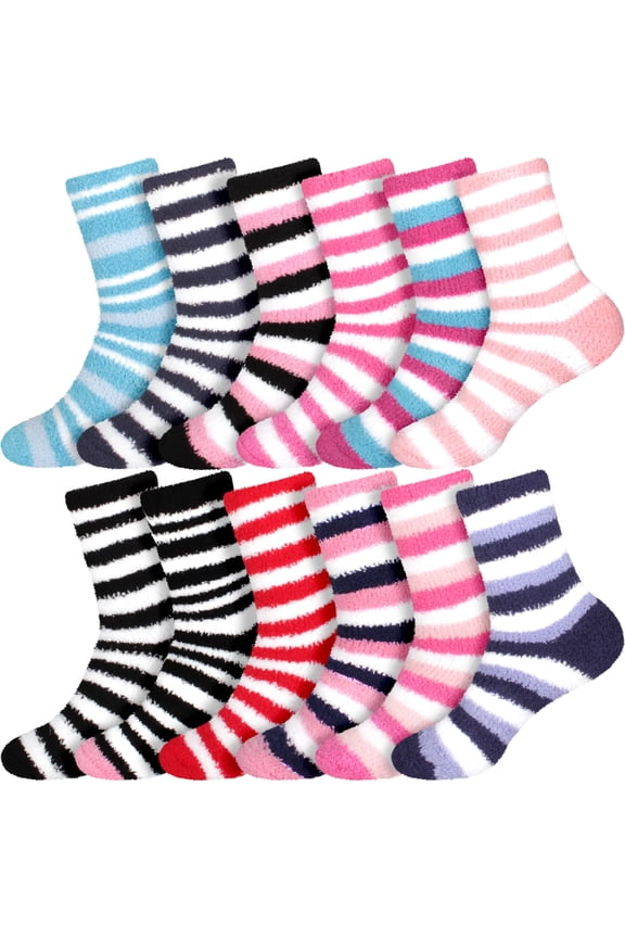 12 Pairs Bulk Assorted Super Soft Warm Microfiber Cozy Home Socks - Assortment S1