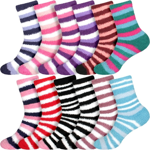 12 Pairs Bulk Assorted Super Soft Warm Microfiber Cozy Home Socks - Assortment S3