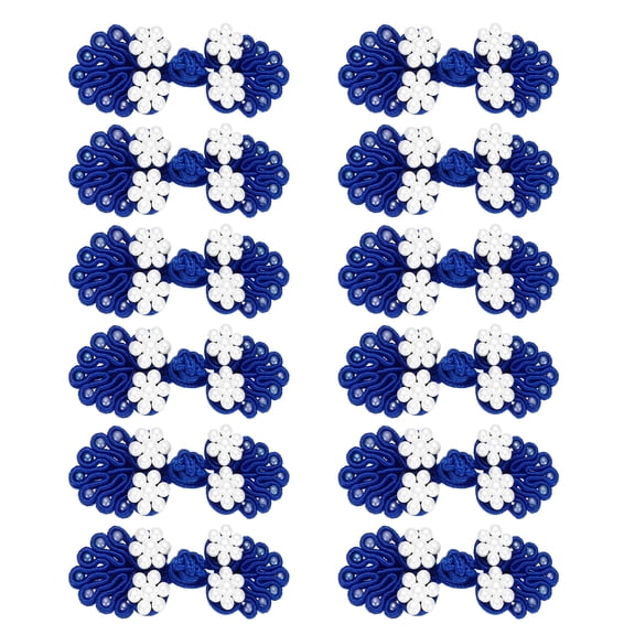 12 Pairs Chinese Knots Frog Buttons Closure Dark Blue Sewing Button with Beads