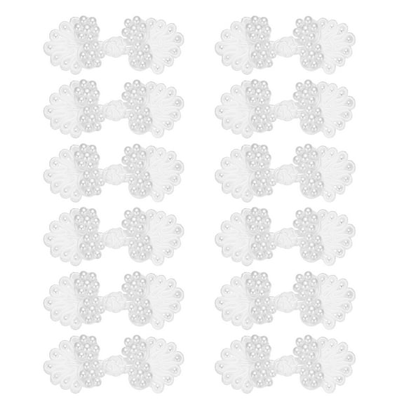 12 Pairs Chinese Knots Frog Buttons Closure Pure White Sewing Button with Beads