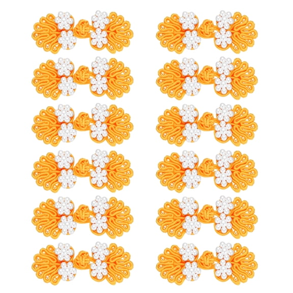 12 Pairs Chinese Knots Frog Buttons Golden Yellow Sewing Button with Beads