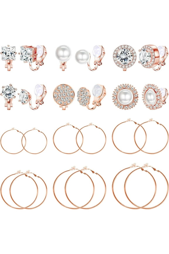 12 Pairs Clip On Earrings For Women Cute Earrings Crystal Earrings Pearl Earrings Charming Fashion Earrings Non Piercing Clip On Earrings For Women[Z1]