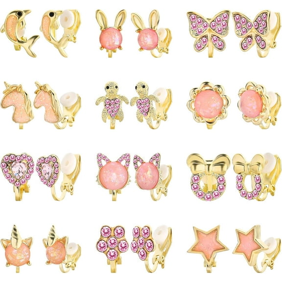 12 Pairs Clip On Earrings For Women Cute Earrings Crystal Earrings Pearl Earrings Charming Fashion Earrings Non Piercing Clip On Earrings For Women[Z4713]