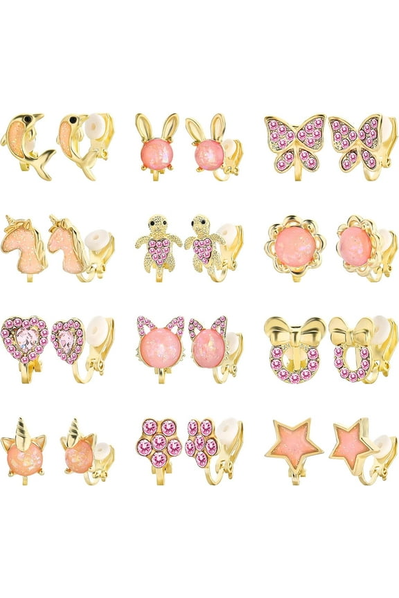 12 Pairs Clip On Earrings For Women Cute Earrings Crystal Earrings Pearl Earrings Charming Fashion Earrings Non Piercing Clip On Earrings For Women[Z4713]