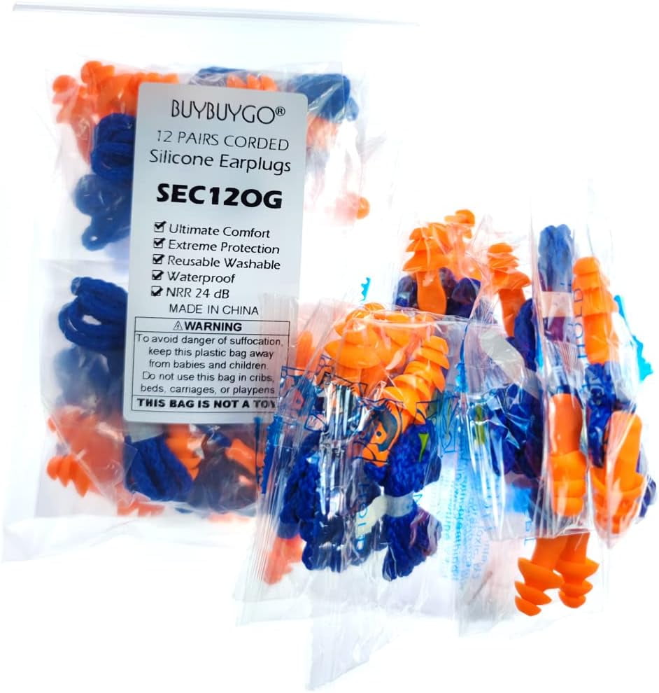 12 Pairs Corded Silicone Ear Plugs Individually Wrapped Noise