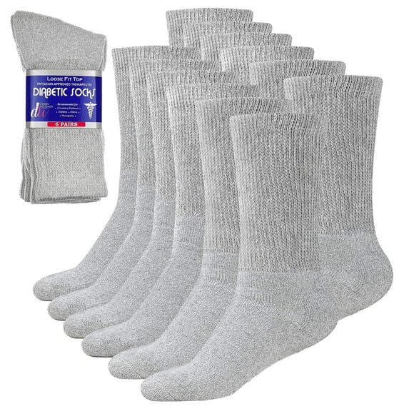12 Pairs Cotton Diabetic Crew Socks for Healthy Blood Circulator. Physicians Approved Therapeutic Non-Binding / Loose fit