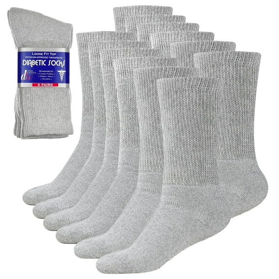12 Pairs Cotton Diabetic Crew Socks for Healthy Blood Circulator. Physicians Approved Therapeutic Non-Binding / Loose fit