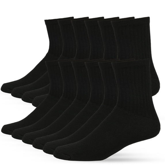 12 Pairs Crew Socks Cotton Unisex Athletic Sport Workout Compress Running Comfort Cozy Sweat-absorbing Anti-Slip Comfy Solid Soccer Chicano Value Pack
