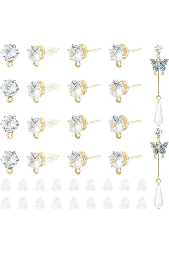 12 Pairs Cubic Zirconia Stud Earrings Rhinestone Stud Earrings Real 14K Gold Plated Brass Crystal DIY Earring Accessories DIY