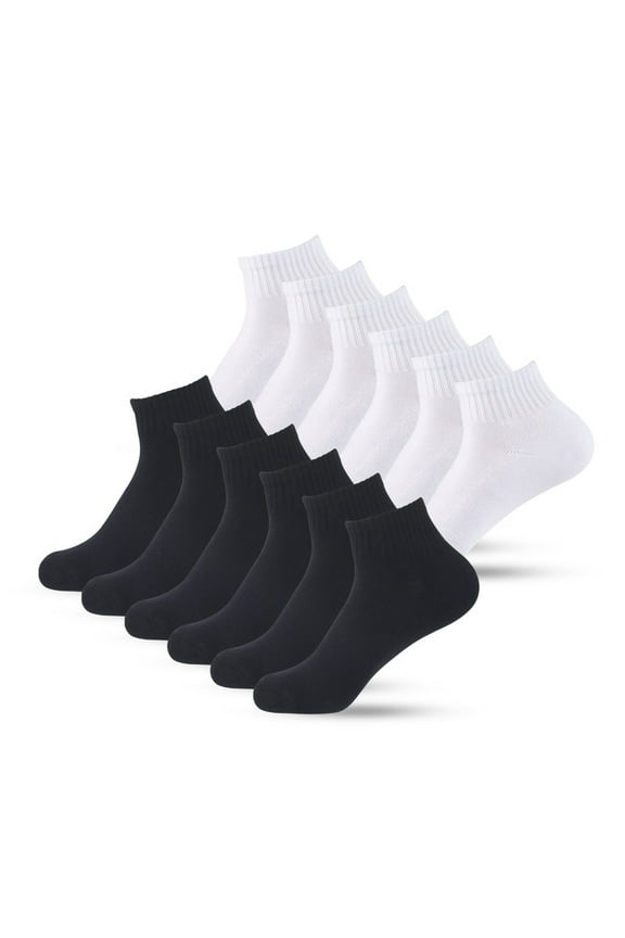 12 Pairs Cushion Ankle Socks Low Cut Cotton Unisex Athletic Sports Workout Running Comfort Cozy Sweat-absorbing Anti-Slip Comfy Solid Color Value Pack