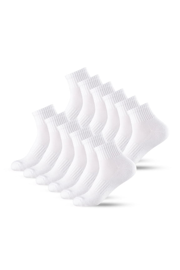 12 Pairs Cushion Quarter Socks with Arch Support Cotton Unisex Athletic Sports Workout Running Comfort Sweat-absorbing Anti-Slip Comfy Value Pack
