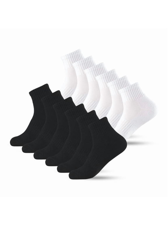 12 Pairs Cushion Quarter Socks with Arch Support Cotton Unisex Athletic Sports Workout Running Comfort Sweat-absorbing Anti-Slip Comfy Value Pack