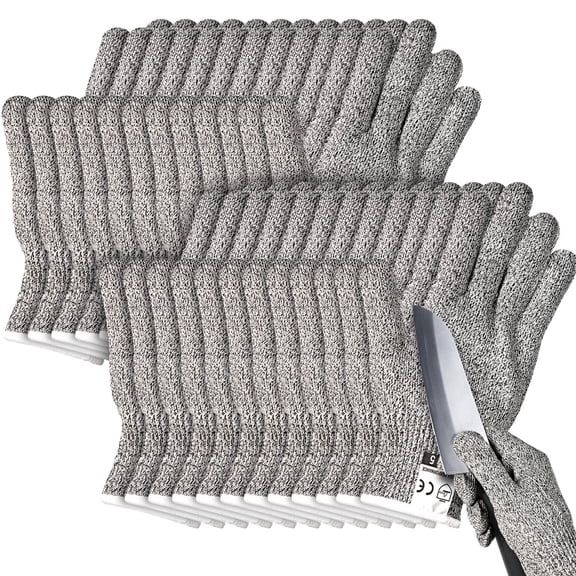 12 Pairs Cut Resistant Gloves Level 5 Protection Cutting Safety Kitchen Anti Cut Gloves for Kitchen (L)