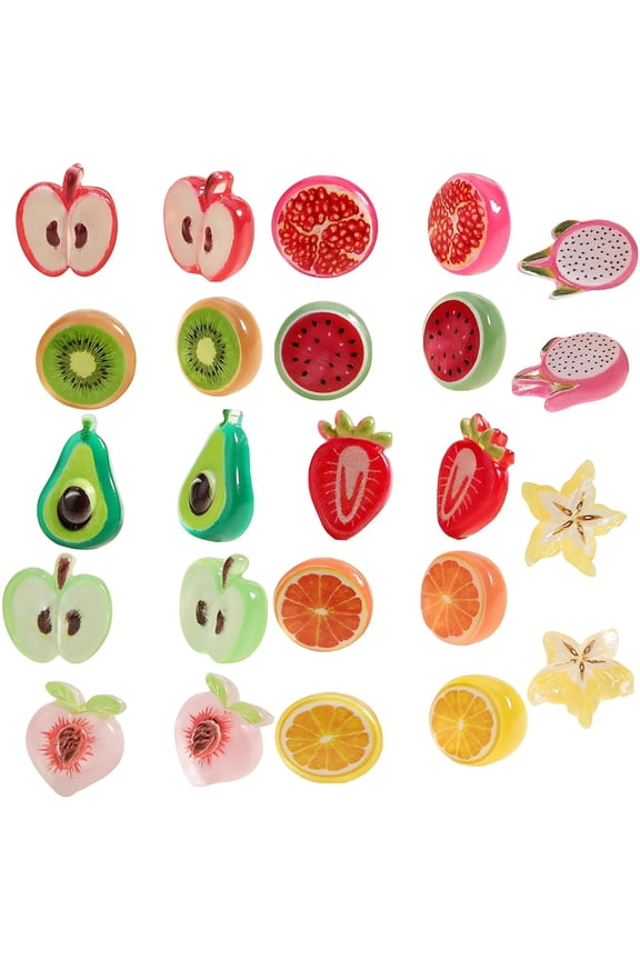 12 Pairs Cute Fruits Stud Earrings Set 3D Strawberry Apple Orange Lemon Plastic Post Earrings Studs with Earring Backings for Women Sensitive Ears