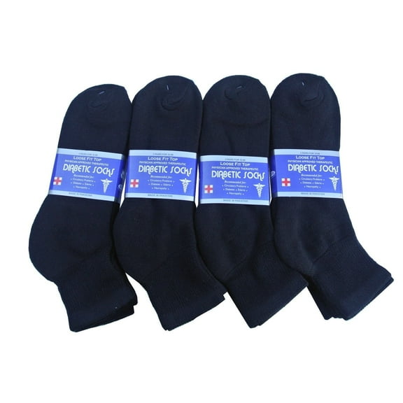 12 Pairs Diabetic Circulatory Health Men's  & Women's Cotton Ankle Socks  (Black ; Socks Size 10-13)