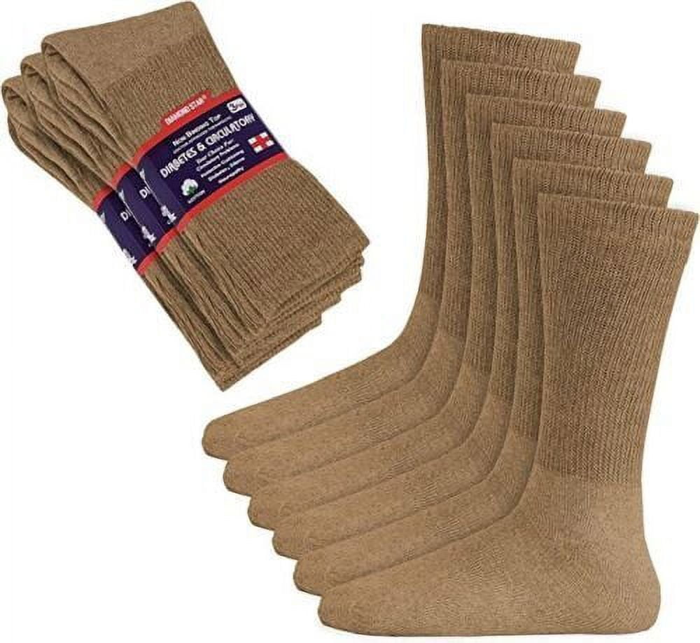 12 Pairs Diabetic Khaki CREW SOCKS circulatory Health Men’s Cotton
