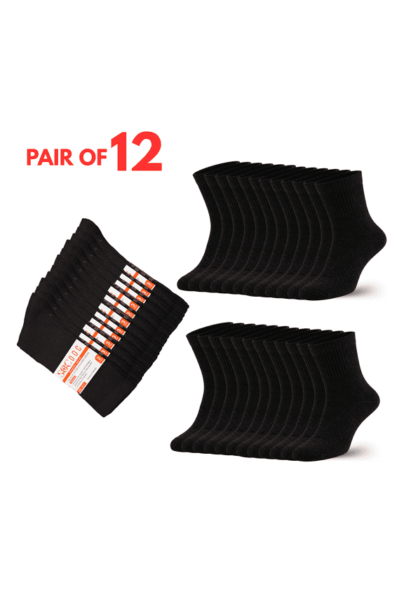 12 Pairs Diabetic Quarter Ankle Socks for Men & Women – Doctor Recommended Non-Binding Socks for Neuropathy Relief & Circulation Support, Smooth Toe Seam, Wide Stretch Comfort, Size 10-13, Black
