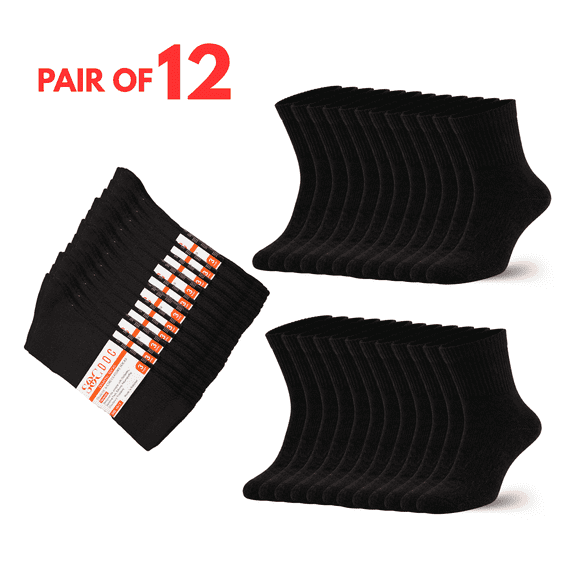 12 Pairs Diabetic Quarter Ankle Socks for Men & Women – Doctor Recommended Non-Binding Socks for Neuropathy Relief & Circulation Support, Smooth Toe Seam, Wide Stretch Comfort, Sizes 9-11, Black