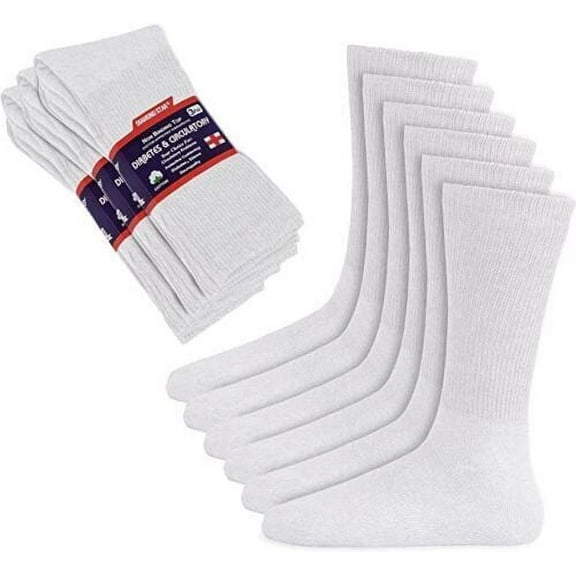 12 Pairs Diabetic WHITE CREW SOCKS circulatory Health Men’s Cotton Size 10-13