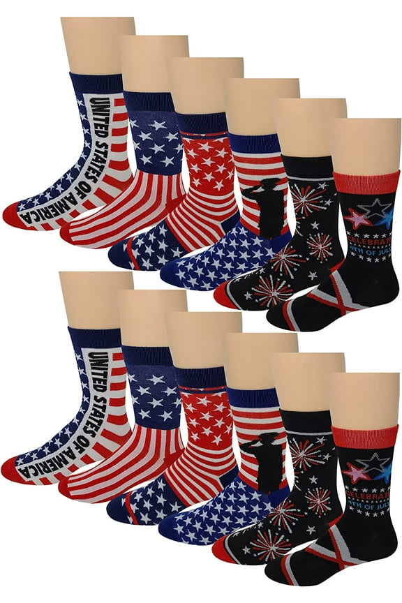 12 Pairs Different Touch Men American Independence Day 4th of July Dress Socks