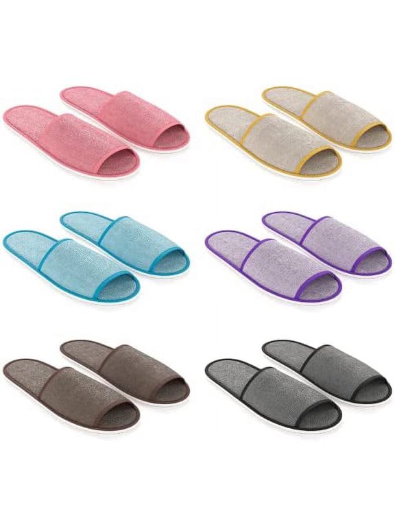 12 Pairs Disposable House Slippers for Guests, Value Bundle for Hotel, Spa, Shoeless Home, Open-Toe Multi Color