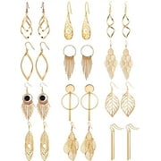 TOTF 12 Pairs Drop Dangle Earrings,Boho Fashion Jewelry,Vintage Statement Boho Bohemian Earrings Set for Women Girls