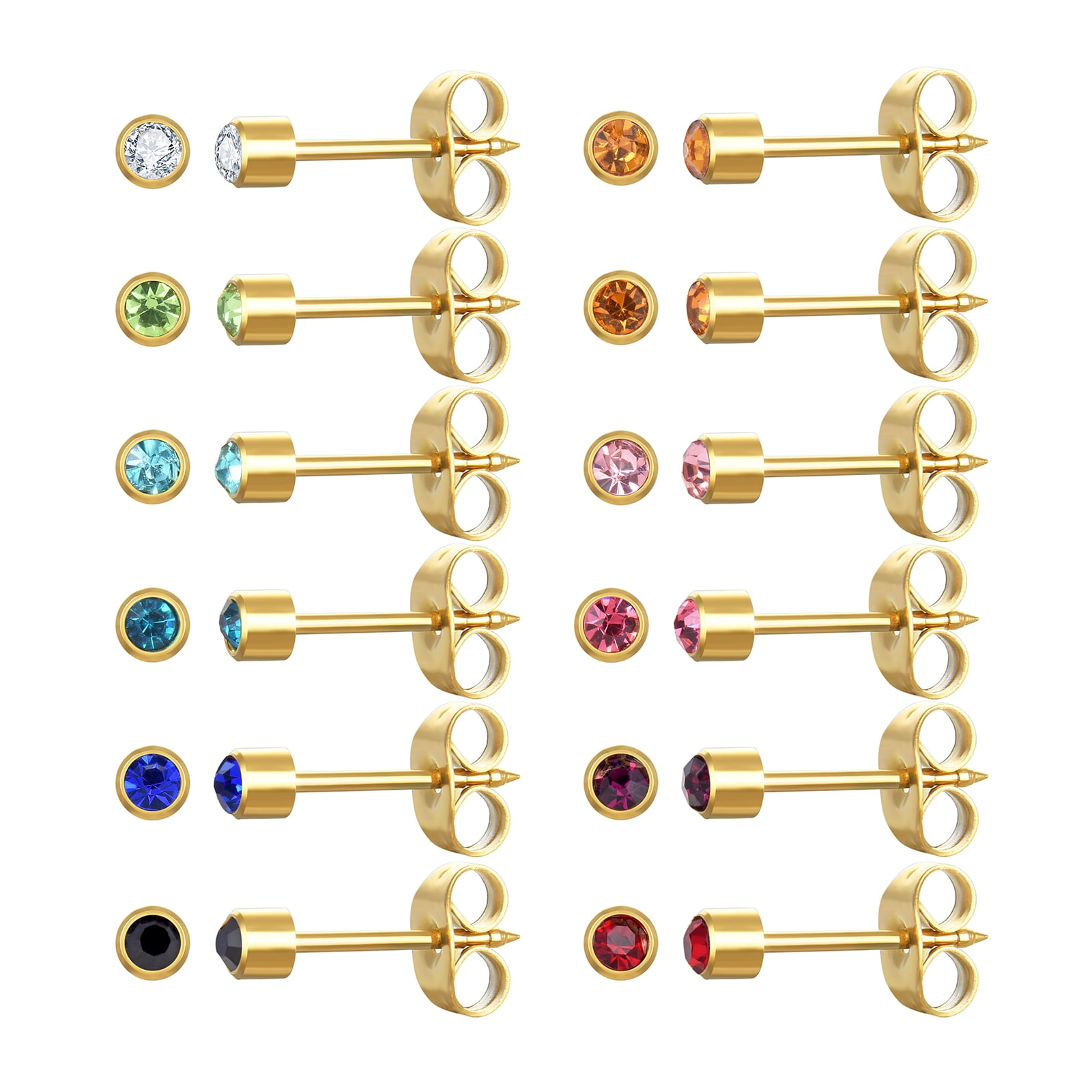 12 Pair J U S T J A N D M Hypoallergenic Piercing Stud Earrings, Surgical Steel, Multicolor