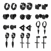 12 Pairs Earrings for Men Black Stud Earrings Mens Earrings Black Hoop Earrings Stainless Steel Earrings Set Jewelry Piercings for Men Women|Twelve pairs of black earrings for men,including black st