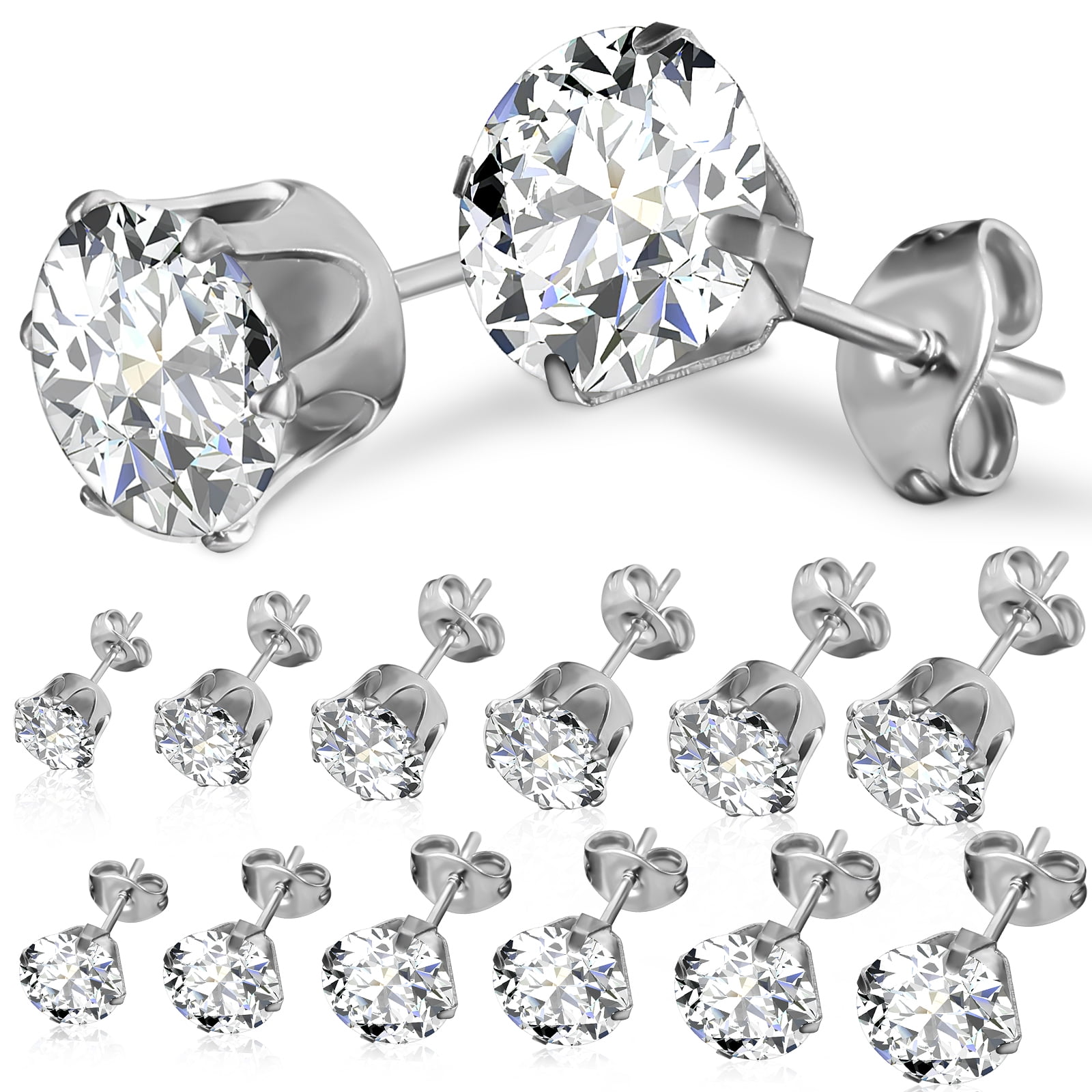 ALVINMA 12 Pairs Earrings Studs Jewelry Cubic Zirconia Men Mens Gifts Girl for Women Multipack Man