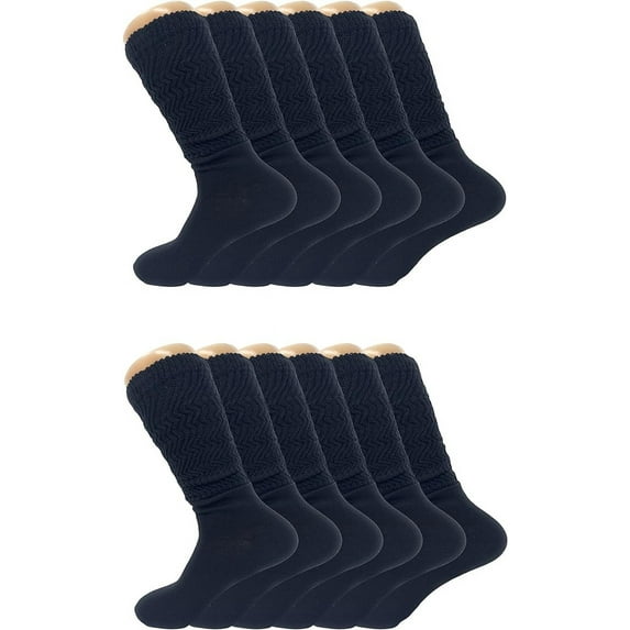12 Pairs Extra Long Slouch Socks with Thin Sole Shoe Size 5 to 10 (Black)