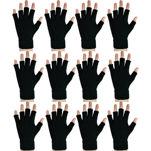 12 Pairs Fingerless Gloves Knit Touchscreen Mittens Black Warm Stretchy