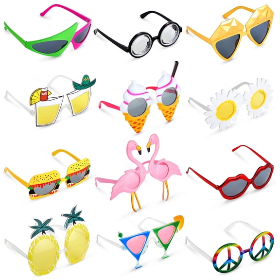 12 Pairs Funny Sunglasses - Novelty Photo Booth Props for Summer Beach Party, Hawaiian Luau Birthday Themed Party Favors