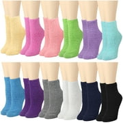 FALARI 12 Pairs Fuzzy Socks Womens Girls Microfiber Cozy Soft Warm Fluffy Non-Skid Anti-Slip Gripper Bottom Slipper Socks for Home Hospital and Travel Solid Color