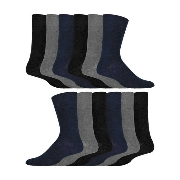 12 Pairs Gentle Grip Top Diabetic Socks | IOMI | Crew Loose Top Non Elastic Cotton Socks