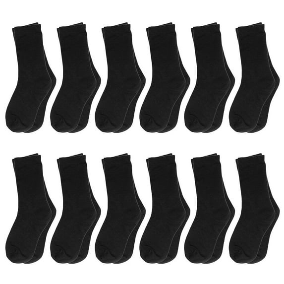 Falari 12-Pack Girl Toddler Kids Cotton Crew Socks, Athletic School Socks Black 6-8 Years