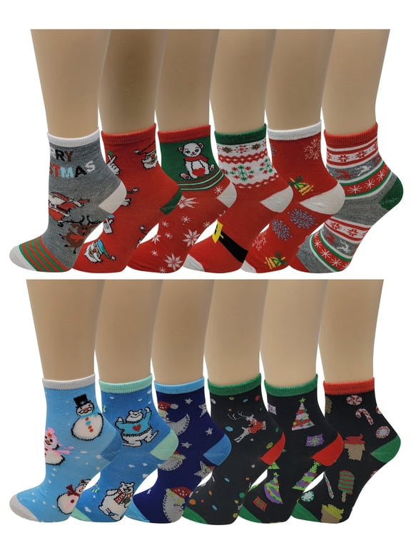 12 Pairs Girls Boys Kids Christmas Novelty Crew Socks