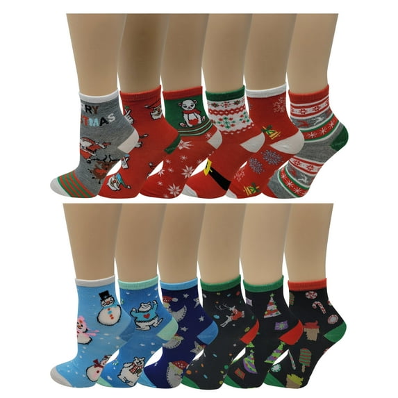 12 Pairs Girls Boys Kids Christmas Novelty Crew Socks