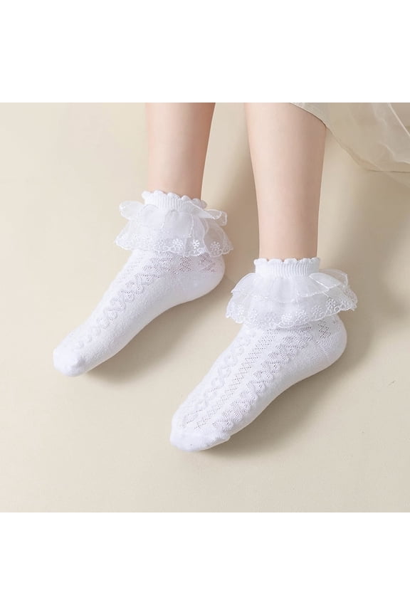 12 Pairs Girls Ruffle Lace Socks (Age 4-6) Frilly Ankle Dress Socks, Soft Princess Socks, Cute Kids Socks for Party, Wedding & Birthday Outfits