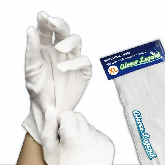 12 Pairs - Gloves Legend 100% Cotton Moisturizing Jewelry Silver White Inspection Gloves - Extra Large