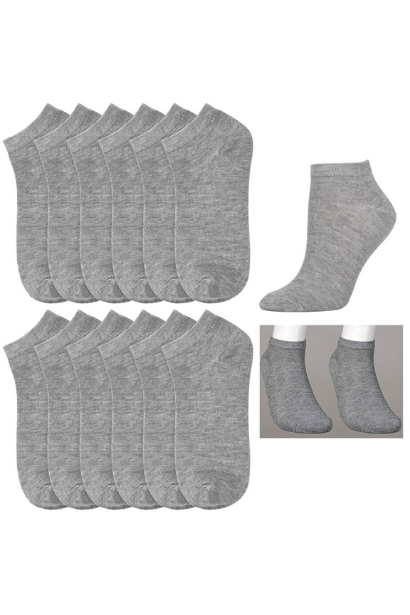 12 Pairs Grey Ankle Socks Cotton Thin Quarter Crew Men Women Casual Sports 6-8