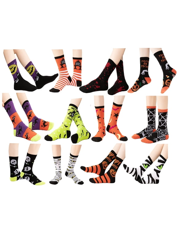 12 Pairs Halloween Socks for Women -Funny Pumpkin Spice Latte Crew Dress Socks